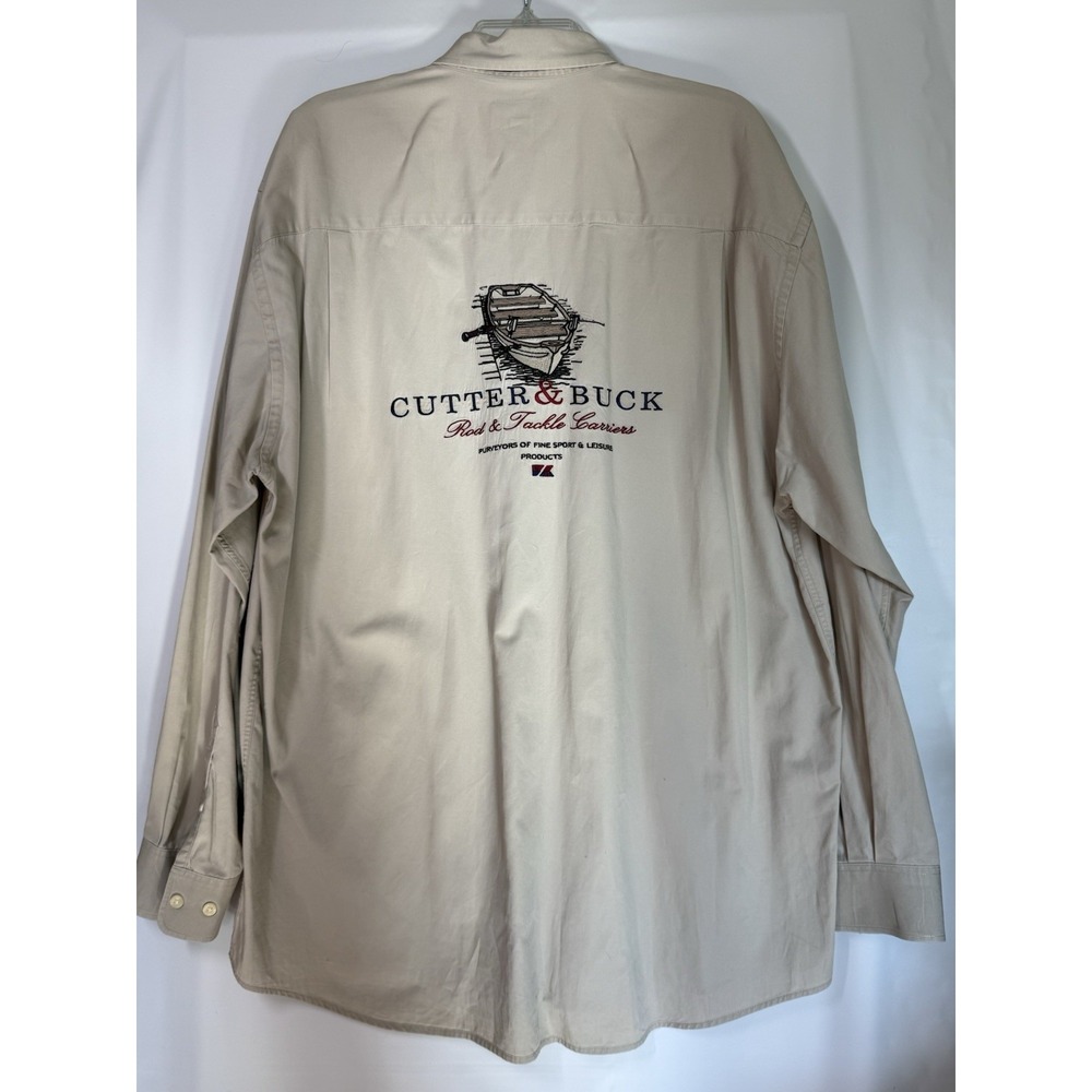 Cutter & Buck Men's XL Beige Tan Button Down Shirt Long Sleeve Rod & Tackle